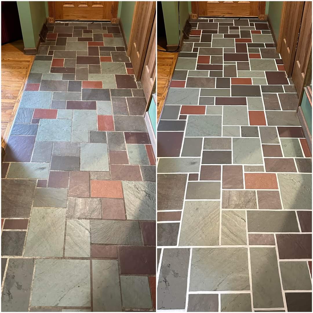 before and after tile cleaning Discovery Bay showing restored grout lines